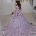 Load image into Gallery viewer, Lilac Tulle Cap Sleeves Wedding Dresses With Floral Flowers
