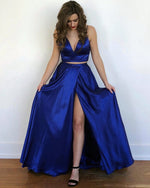 Cargar imagen en el visor de la galería, Two Piece Prom Dresses Long Satin Split Party Gowns
