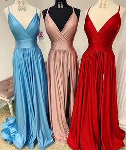 Sexy Leg Slit Long V-neck Prom Dresses