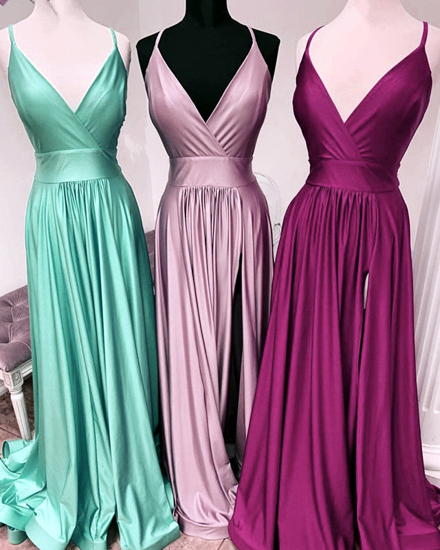 Sexy Leg Slit Long V-neck Prom Dresses