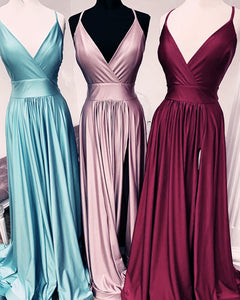 Sexy Leg Slit Long V-neck Prom Dresses