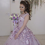 Load image into Gallery viewer, Lilac Tulle Cap Sleeves Wedding Dresses With Floral Flowers
