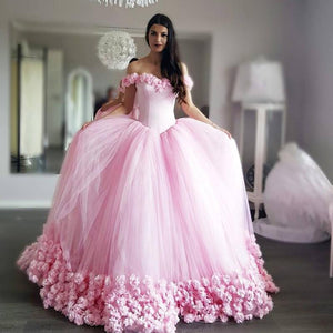 Pretty Blush Pink Tulle Flower Ball Gowns Quinceanera Dress For Sweet 16