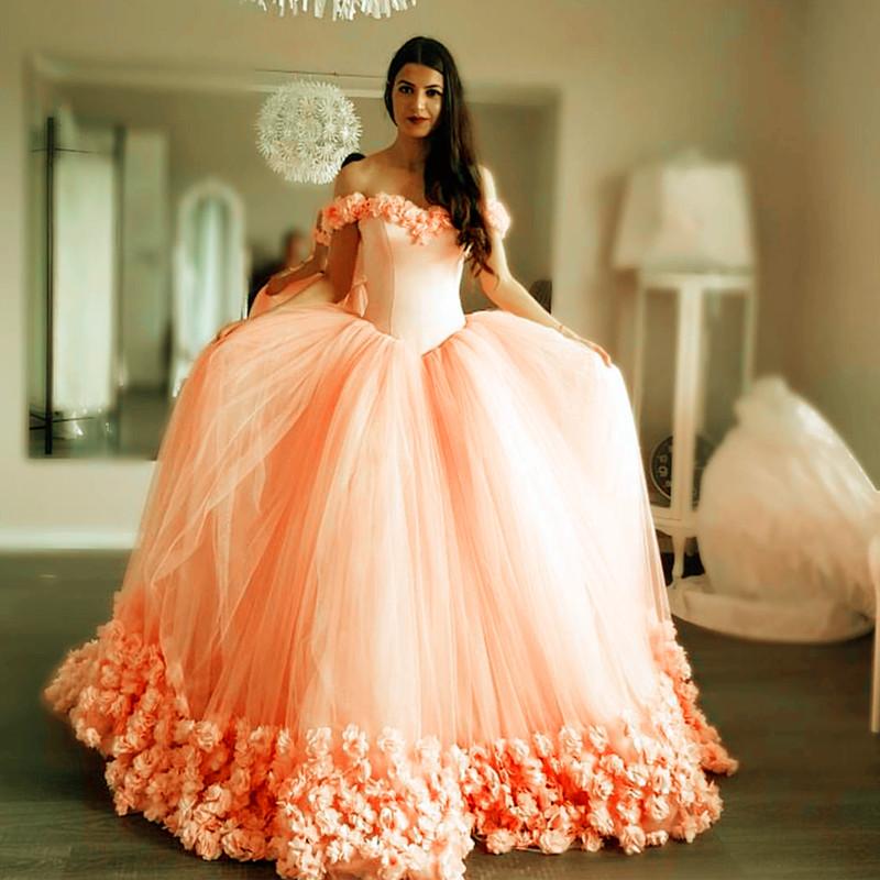 Pretty Blush Pink Tulle Flower Ball Gowns Quinceanera Dress For Sweet 16