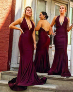 Load image into Gallery viewer, Long Burgundy Bridesmaid Dresses Halter Mermaid Gowns
