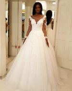 Load image into Gallery viewer, Sheer Long Sleeves Princess Wedding Gowns Lace Appliques
