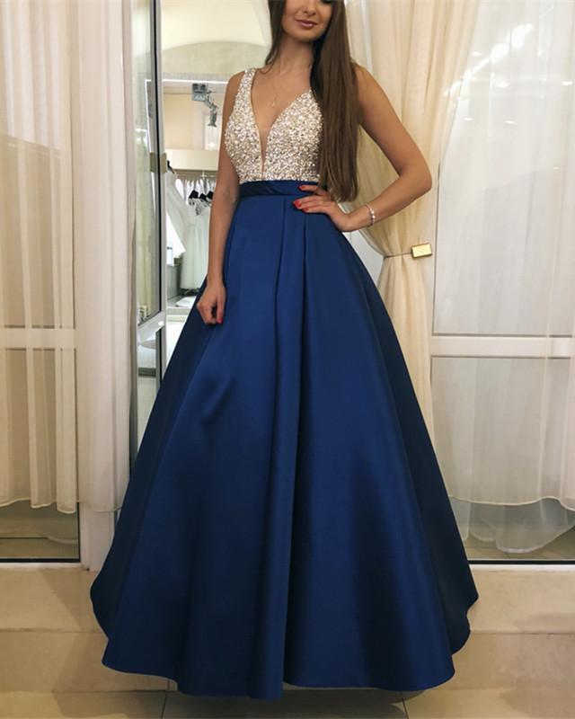 Dark-Blue-Prom-Dresses-Long-Satin-Evening-Gowns