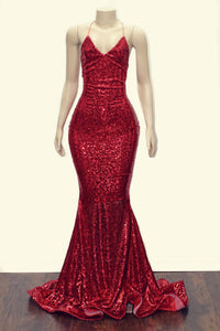 Mermaid V-neck Cross Back Sequins Prom Evening Dresses