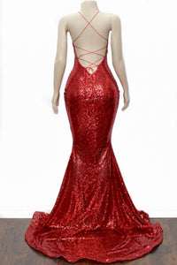 Mermaid V-neck Cross Back Sequins Prom Evening Dresses