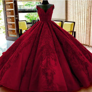 Red Wedding Dresses Ball Gowns Lace Embroidery