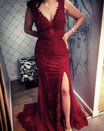 Cargar imagen en el visor de la galería, Burgundy Lace Evening Dresses 2020
