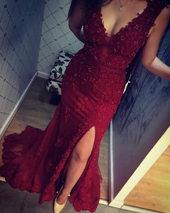 Burgundy Lace Evening Dress 2020