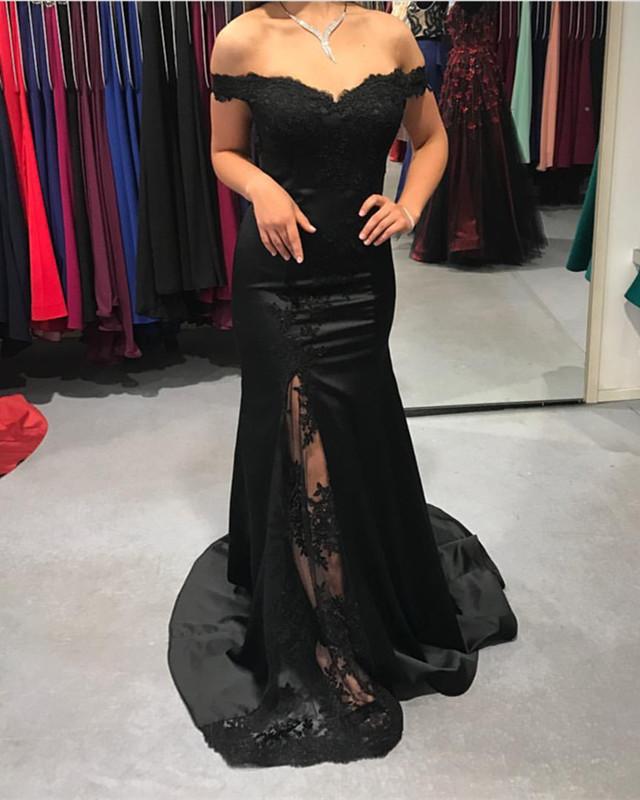 black mermaid prom dresses