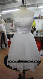 Load image into Gallery viewer, Cute A Line Cap Sleeves White Lace Homecoming Dresses Pearl Beaded
