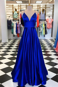 Long Prom Dresses 2019 Satin V-neck Floor Length Evening Gowns