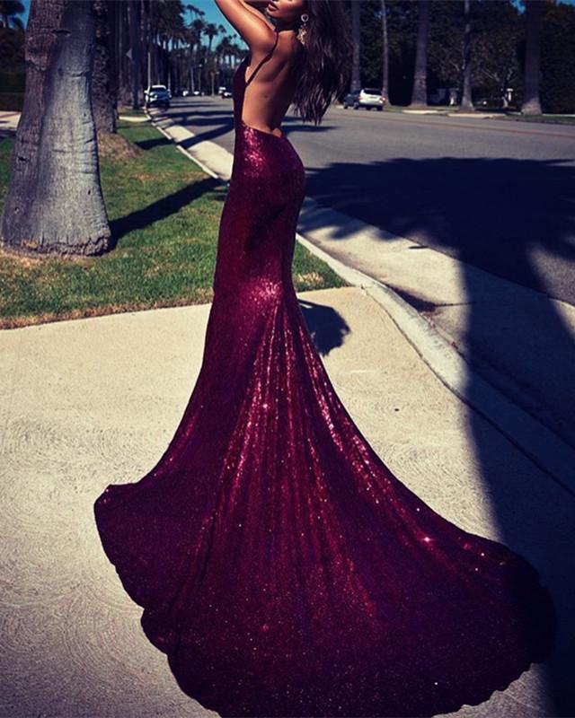 Burgundy-Prom-Dresses-2019-V-neck-Sequins-Mermaid-Evening-Gowns