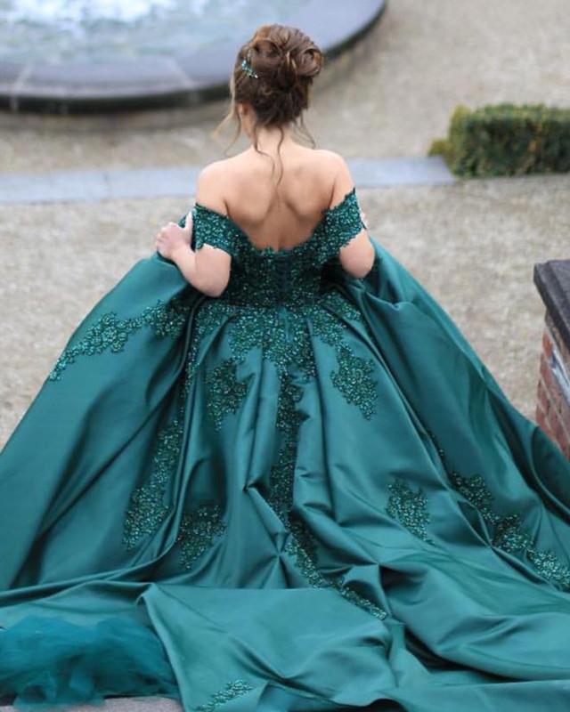 Green-Wedding-Dresses-Ball-Gowns-Off-Shoulder