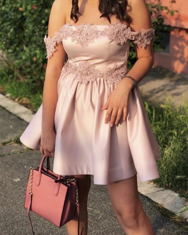 Pink Homecoming Dresses Lace Off Shoulder