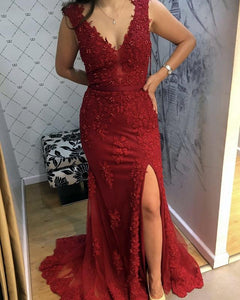 Red Lace Mermaid Evening Dresses 2020