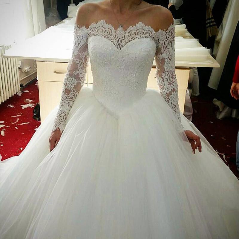 Long-Sleeves-Wedding-Dresses-2019-Tulle-Ball-Gowns-Lace-Appliques